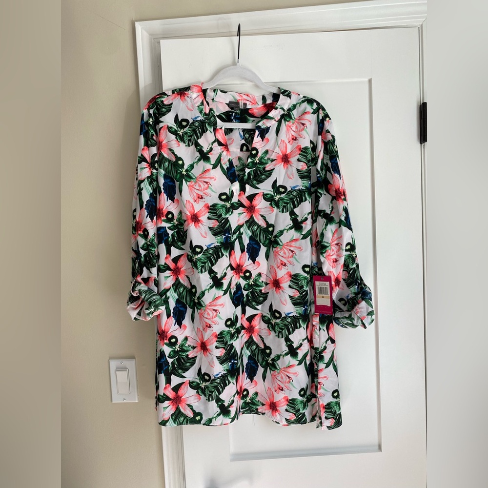 Vince Camuto Floral Print Women's 3/4 sleeve Top Blouse Vacation Resort Size 3X
